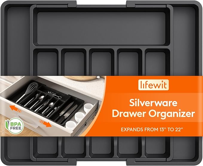 Lifewit Silverware Drawer Organizer, Expandable Utensil Tray for Kitchen