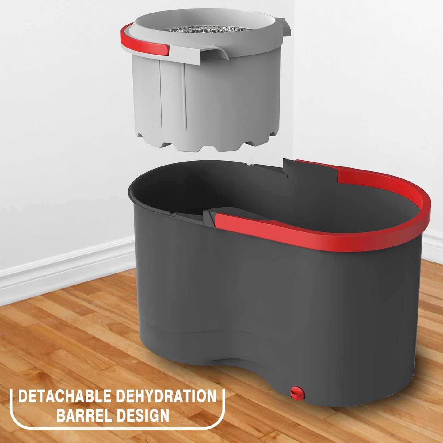 Spin Mop & Bucket Set System – Hands-Free Drying System with Stainless Steel Handle, 2 Microfiber Mop Heads, Removes 99% of Bacteria, Easy to Use, No Pedal, Machine Washable, for All Floor Types